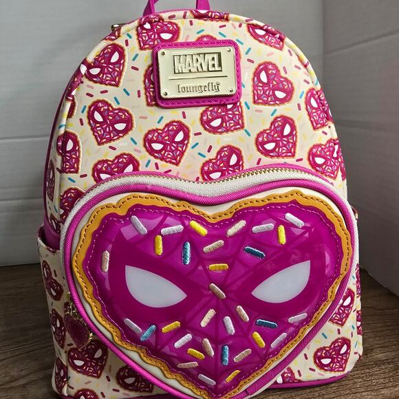 Loungefly Marvel Spider-Man Sprinkle Donut Mask Mini Backpack NWT